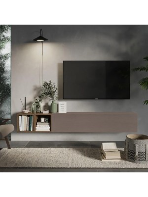 porta tv sospeso 194x29x28h con pensile a ribalta e coppia di cubi modello Modula Totò Piccinni