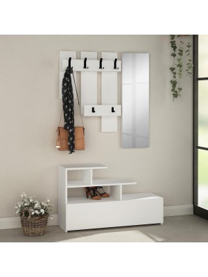 mobile appendiabiti bianco con specchio 6 ganci e 1 anta