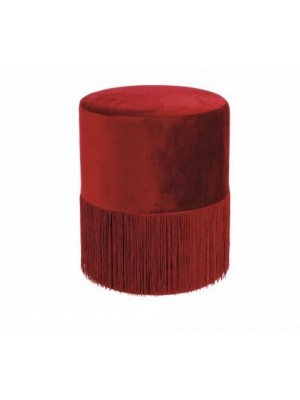 Pouf KARMA Sgabello Poggiapiedi Velluto con frange diametro 35 cm (Rosso)