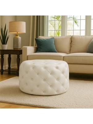 Vista ambientata Pouf Trapuntato Ecopelle Panna design vintage modello Chester Totò Piccinni
