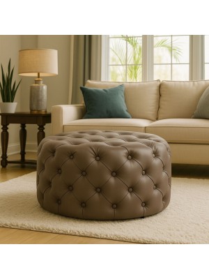 Vista ambientata Pouf Trapuntato Ecopelle Marrone design vintage modello Chester Totò Piccinni