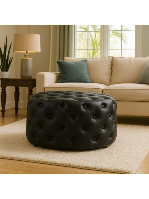 Vista dimensioni Pouf Trapuntato Ecopelle Nero design vintage modello Chester Totò Piccinni