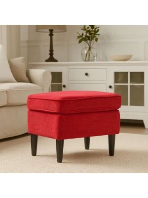Vista ambientata pouf salotto di design in tessuto rosso di forma rettangolare con piedini alti  - Lilibet totò piccinni