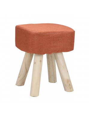 Pouf Sgabello Poggiapiedi con Gambe in Legno (Tessuto Arancione, Quadrato 34,5 h)