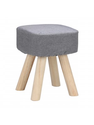 Pouf Sgabello Poggiapiedi con Gambe in Legno (Tessuto Grigio, Quadrato 34,5 h)
