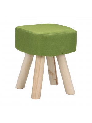 Pouf Sgabello Poggiapiedi con Gambe in Legno (Tessuto Verde, Quadrato 34,5 h)