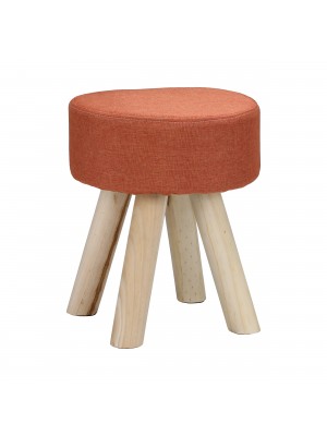 Pouf Sgabello Poggiapiedi con Gambe in Legno (Tessuto Arancione, Rotondo 34,5 h)