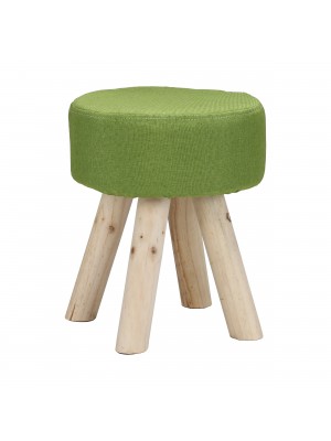 Pouf Sgabello Poggiapiedi con Gambe in Legno (Tessuto Verde, Rotondo 34,5 h)