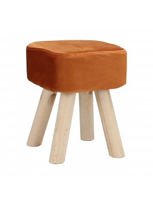 Pouf Sgabello Poggiapiedi con Gambe in Legno (Velluto Ruggine, Quadrato 34,5 h)