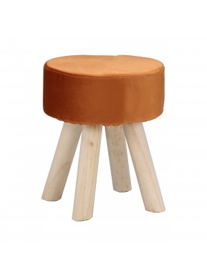 Pouf Sgabello Poggiapiedi con Gambe in Legno (Velluto Ruggine, Rotondo 34,5 h)