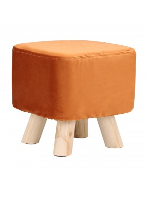  Pouf Sgabello Poggiapiedi con Gambe in Legno  (Velluto Ruggine, Quadrato 27,5 h)