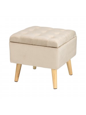 Totò Piccinni Pouf AMAD Sgabello contenitore in velluto con gambe in legno (Crema)