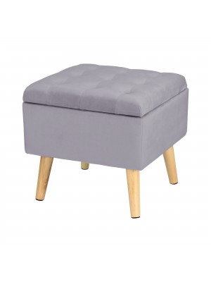 Totò Piccinni Pouf AMAD Sgabello contenitore in velluto con gambe in legno (Grigio)