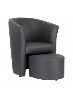 vista diagonale con pouf fuori Poltrona a pozzetto in ecopelle dark grey
