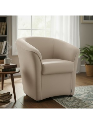 Vista ambientata poltrona design moderno in Tessuto colore Beige made in italy modello a Pozzetto Totò Piccinni