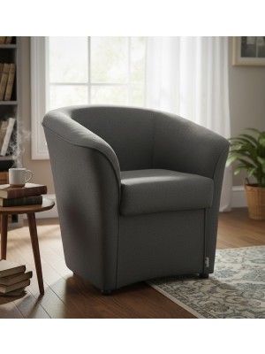 Vista ambientata poltrona design moderno in Tessuto colore Grigio Scuro made in italy modello a Pozzetto Totò Piccinni