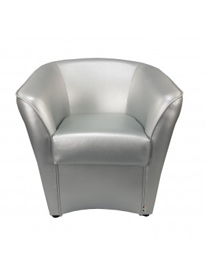 vista frontale Poltrona Poltroncina a POZZETTO Ecopelle, artigianale Made in Italy Argento Totò Piccinni