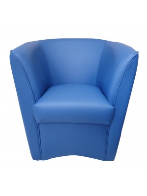 vista frontale Poltrona Poltroncina a POZZETTO Ecopelle, artigianale Made in Italy blu chiaro Totò Piccinni