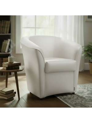 vista ambientata Poltrona Poltroncina a POZZETTO Ecopelle, artigianale Made in Italy bianco Totò Piccinni