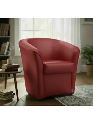 vista ambientata Poltrona Poltroncina a POZZETTO Ecopelle, artigianale Made in Italy bordeaux Totò Piccinni