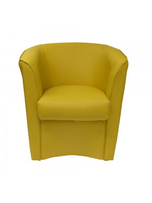 vista frontale Poltrona Poltroncina a POZZETTO Ecopelle, artigianale Made in Italy giallo Totò Piccinni