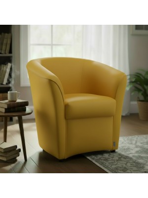 vista ambientata Poltrona Poltroncina a POZZETTO Ecopelle, artigianale Made in Italy giallo Totò Piccinni