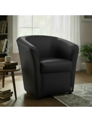 vista ambientata Poltrona Poltroncina a POZZETTO Ecopelle, artigianale Made in Italy Nero Totò Piccinni