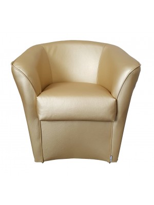 vista frontale Poltrona Poltroncina a POZZETTO Ecopelle, artigianale Made in Italy oro Totò Piccinni