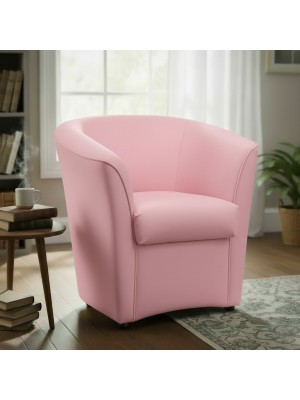 vista ambientata Poltrona Poltroncina a POZZETTO Ecopelle, artigianale Made in Italy Rosa Totò Piccinni