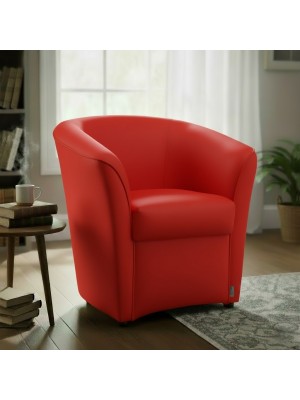 vista ambientata  Poltrona Poltroncina a POZZETTO Ecopelle, artigianale Made in Italy Rosso Totò Piccinni