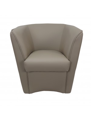 vista frontale Poltrona Poltroncina a POZZETTO Ecopelle, artigianale Made in Italy Tortora Scuro Totò Piccinni