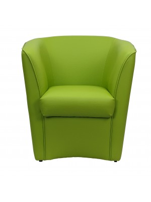 vista frontale Poltrona Poltroncina a POZZETTO Ecopelle, artigianale Made in Italy Verde Pistacchio Totò Piccinni