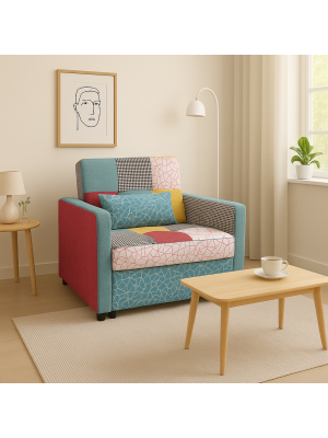 Poltrona Pouf Prestodormo pronto letto con Cuscino (Patchwork, Con Braccioli)