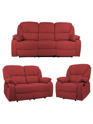 Set Divano 2 o 3 posti, Poltrona Relax Calipso (Tessuto Bordeaux, Set Completo)
