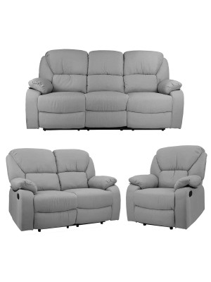Set Divano 2 o 3 posti, Poltrona Relax Calipso (Tessuto Grigio Chiaro, Set Completo)