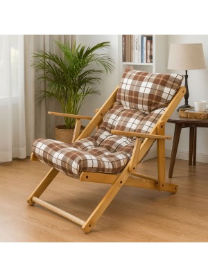 Vista ambientata poltrona sedia sdraio harmony relax in legno pieghevole con 3 posizioni Marrone Scacchi Totò Piccinni