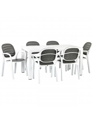 Set da giardino con 6 poltroncine colore "Bianco-Marrone/Bianco" in Polipropilene modello Nadia Totò Piccinni