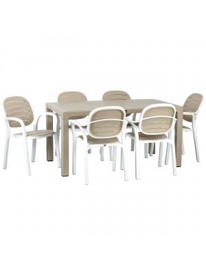 Set da giardino con 6 poltroncine colore "Bianco/Cappuccino" in Polipropilene modello Nadia Totò Piccinni