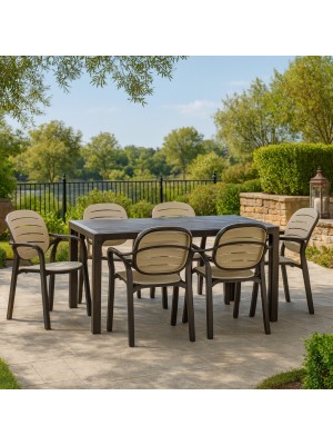 Vista ambientata Set da giardino con 6 poltroncine colore "Marrone/Marrone" in Polipropilene modello Nadia Totò Piccinni