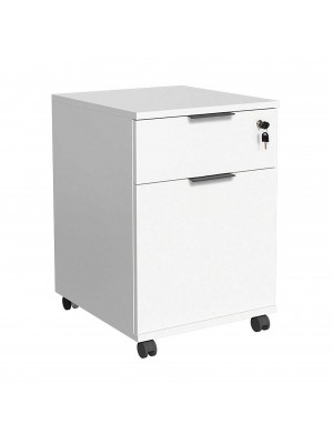 Cassettiera per scrivania in legno con rotelle e serratura  (Bianco)