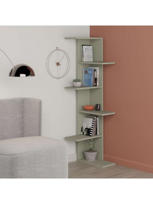 Dettaglio ambientato Libreria angolare in legno colore Verde Salvia con 6 ripiani modello Kora Totò Piccinni