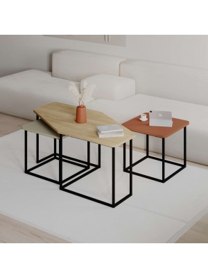Set 3 Tavolini da salotto con piano in legno e gambe in metallo modello Tritto Totò Piccinni