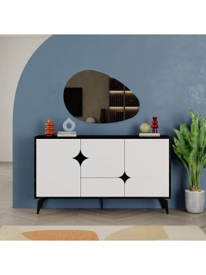 madia moderna effetto marmo nero/bianco vista frontale con ante chiuse 