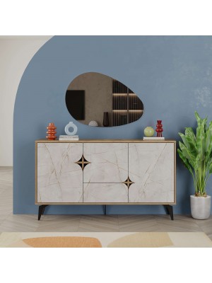 Madia in legno colore "Rovere Antico/Effetto Marmo Bianco" 3 ante 1 cassetto modello Stellar Totò Piccinni