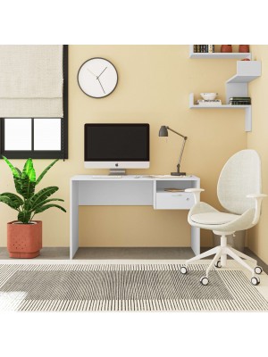 Vista frontale Scrivania in legno colore Bianco con cassetto e serratura modello Tokyo Totò Piccinni