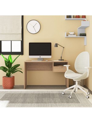 Vista frontale Scrivania in legno colore Naturale con cassetto e serratura modello Tokyo Totò Piccinni