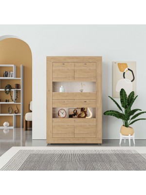 Vista frontale Mobile Credenza in legno colore Naturale 4 ante e 3 ripiani in vetro modello Marea Totò Piccinni