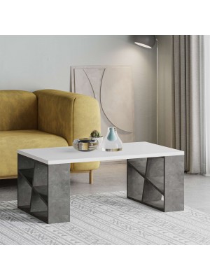 Tavolino da Salotto 105X60 in Legno - RICHARD (Bianco/Cemento)