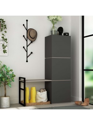 Mobile Appendiabiti in legno colore Antracite/tortora 1 ripiano 6 ganci 3 ante modello Hello Totò Piccinni