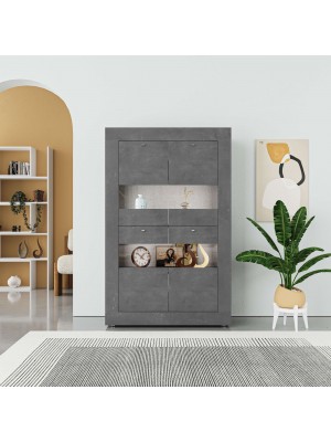 Vista frontale Mobile Credenza in legno colore Cemento 4 ante e 3 ripiani in vetro modello Marea Totò Piccinni